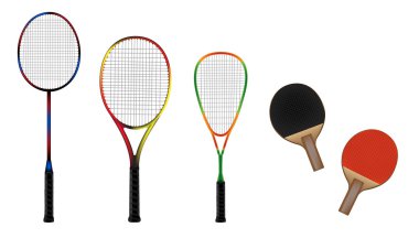 Badminton, tennis, squash and table tennis equipment vector illu clipart