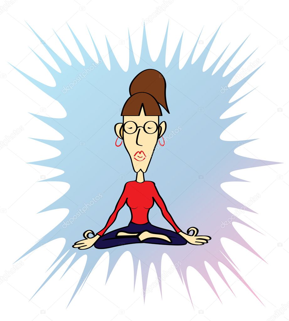 Funny yoga woman in meditative pose