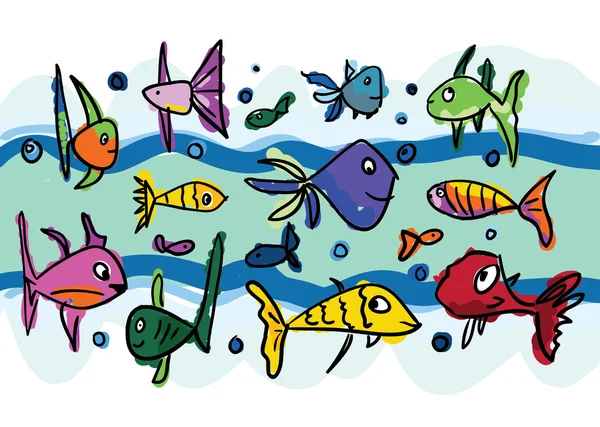 Set of Funny Sketch Fishes — Stock Vector