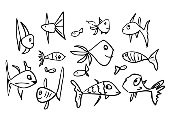 Verzameling van grappige schets vissen — Stockvector