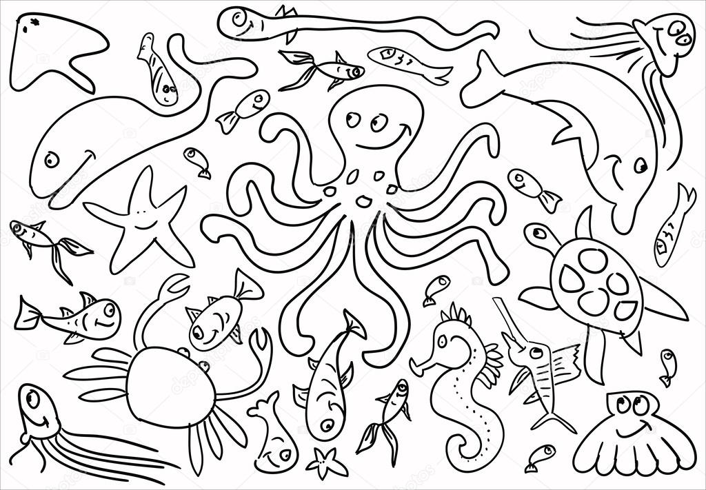 Gran conjunto de vectores de animales marinos vector, gráfico vectorial