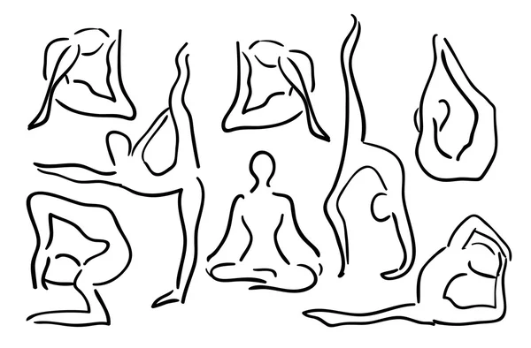 Bosquejo posturas de yoga — Vector de stock