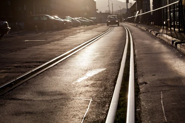 Tram track in city — Stock Photo, Image