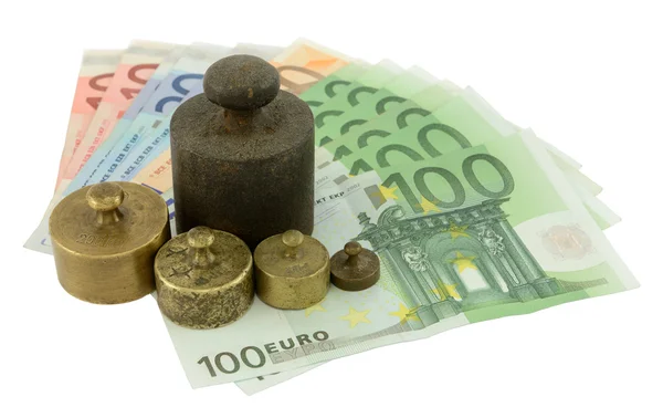 Weights on Euro money — Stock Photo, Image