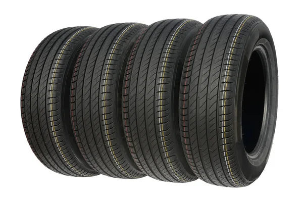 Four Summer Tires Car Isolated White Stock Image