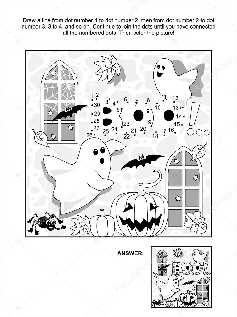 Halloween Dot To Dot And Coloring Page Stock Vector C Ratselmeister 34200877