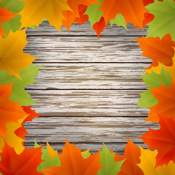 Marco de otoño dorado abstracto de hojas de arce sobre fondo de madera — Vector de stock