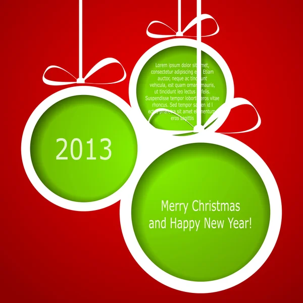 Αφηρημένη πράσινο μπάλες Χριστούγεννα κοπεί από το χαρτί σε κόκκινο φόντο — Διανυσματικό Αρχείο