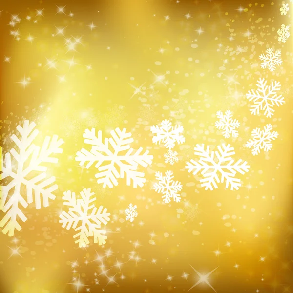 Golden Xmas background. Abstract winter design with stars and sn — Stock Vector