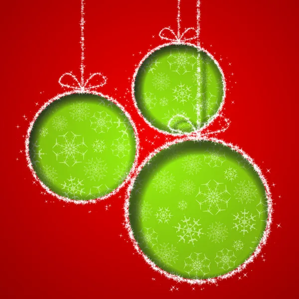 Abstract xmas wenskaart met groene kerstballen — Stockvector