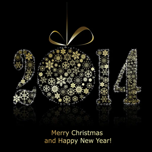 2014 Nieuwjaar symbool op zwart backround. Christmas wenskaart — Stockvector