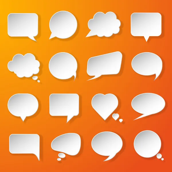 Bulles modernes de discours en papier mis sur fond orange pour le web, ba — Image vectorielle