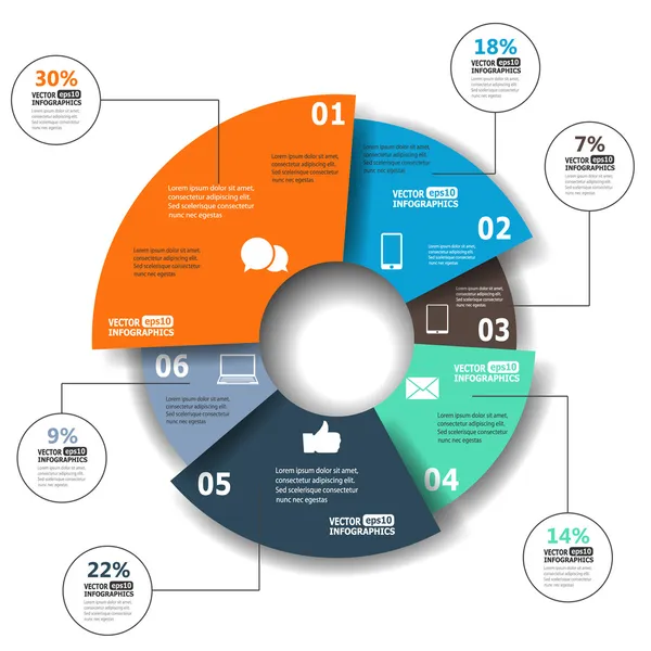 Modern papper infographics i ett cirkeldiagram för webben, banners, mobil — Stock vektor