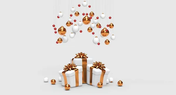 Weihnachtsgeschenke Auf Grauem Hintergrund Rendering — Stockfoto