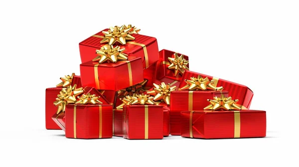 Red Christmas Gifts White Background Rendering — Stock Photo, Image