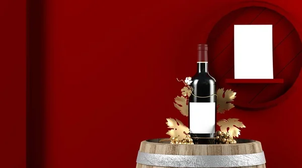 Bottle Bordeaux Wine Vine Leaves Rendering — Stock Photo, Image