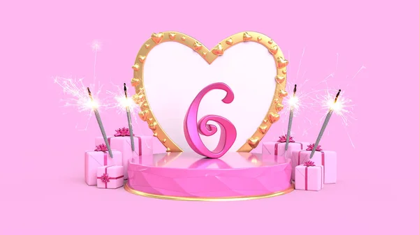 6 Yaşındaki Kız için Doğum günü Kartı - 3D görüntüleme