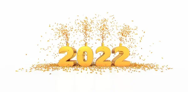 Greeting Card Year 2022 Golden Number White Background Rendering — Stock Photo, Image