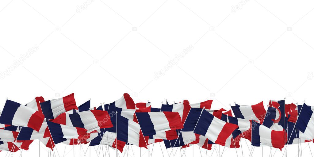 many french flags on white background - 3D Rendering