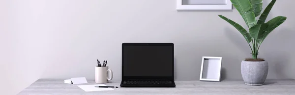 Laptop Biurku Makieta Renderowanie — Zdjęcie stockowe
