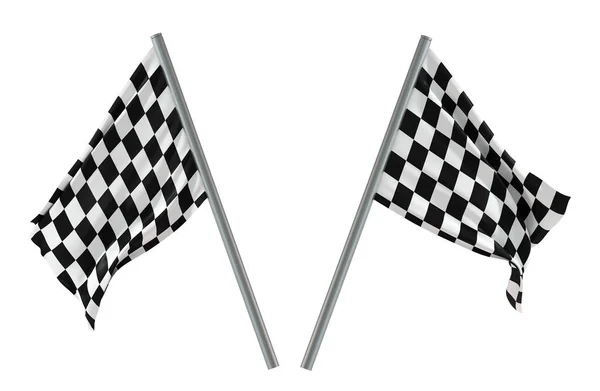 Checkered Flags White Background Rendering — Stock Photo, Image