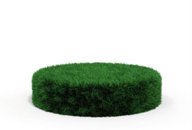 Beyaz arka planda çimen olan yeşil podyum