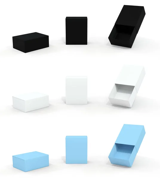 Verschiedene Boxen Auf Weißem Hintergrund Mockup Rendering — Stockfoto