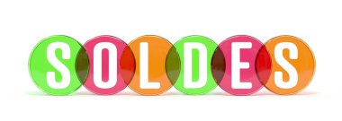 Beyaz arka planda 3D olarak satılan kelime - lehimler satışta kullanılan Fransızca kelime - 3D yorumlama