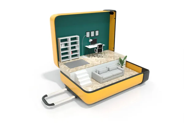 Desk Suitcase Illustrate Telecommuting Rendering —  Fotos de Stock