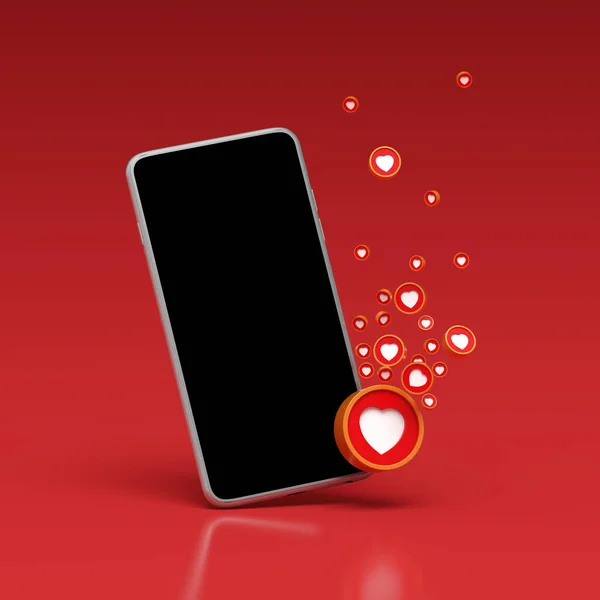 Smartphone Hearts Symbolize Likes Social Media Post Rendering — Foto Stock
