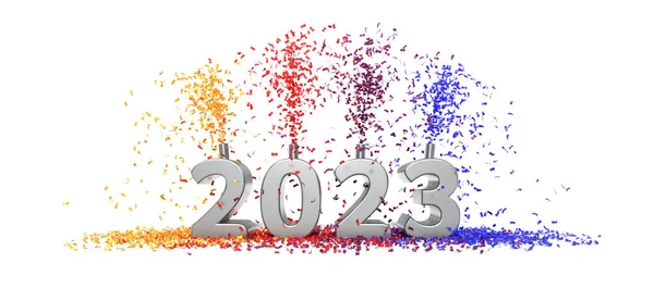 2023 Celebration Confetti Rendering Text White Background — 스톡 사진