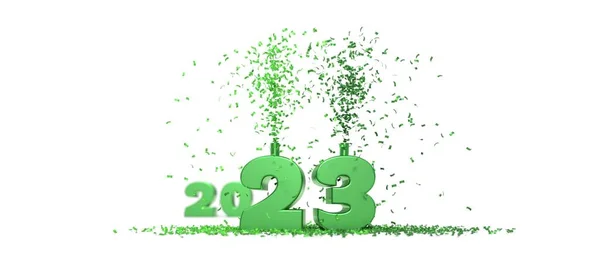 2023 Green Celebration Confetti Rendering — ストック写真