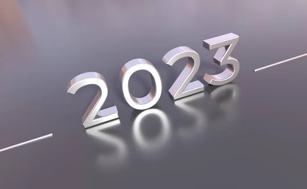 2023 Feier Silber Rendering Text Auf Grauem Hintergrund — Stockfoto