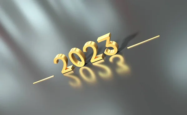 2023 Celebração Ouro Texto Renderização Fundo Cinza — Fotografia de Stock
