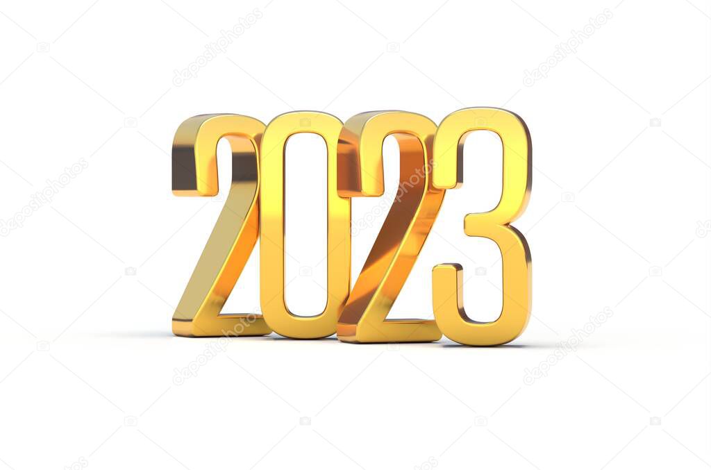 2023 celebration gold - 3D rendering text on white background