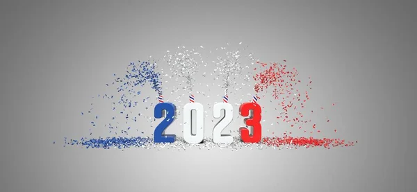 Nummer 2023 Met Blauw Wit Rood Confetti Rendering — Stockfoto