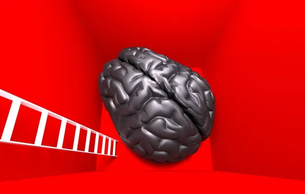 depressed brain in a red environment - 3d rendering