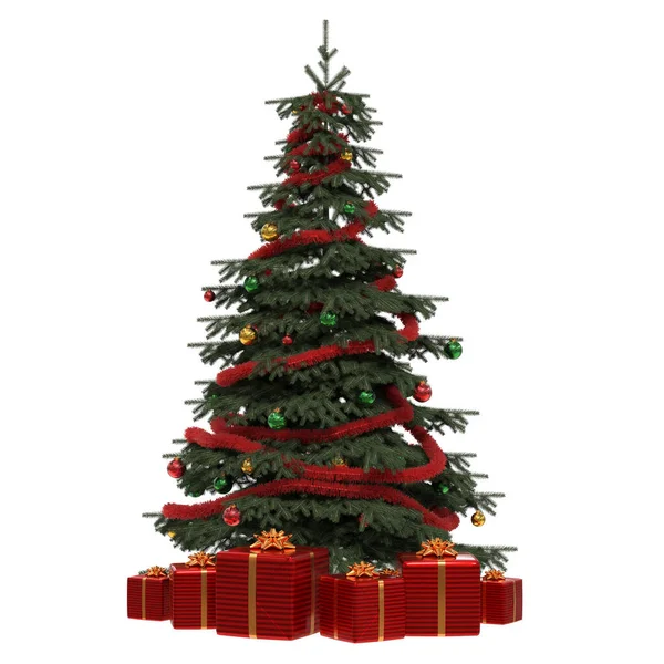 Christmas Tree Gifts White Background Rendering — Stock Photo, Image