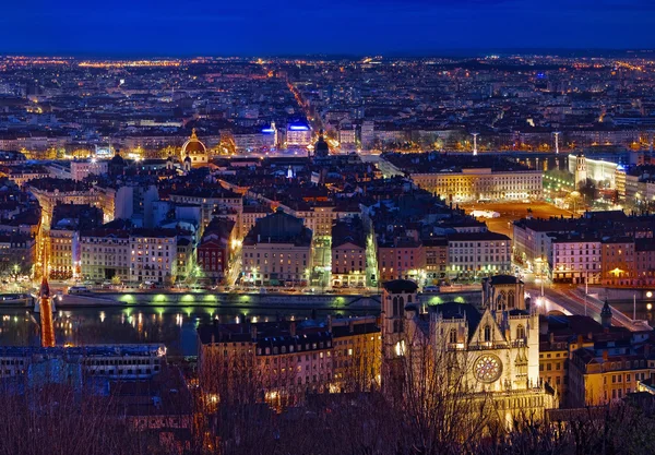 Lyon. City of Lyon by night. The city came alive with light. France. — Stock Photo, Image