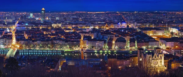 Lyon. City of Lyon by night. The city came alive with light. France. — Stock Photo, Image