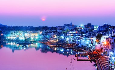 Pushkar lake at night clipart