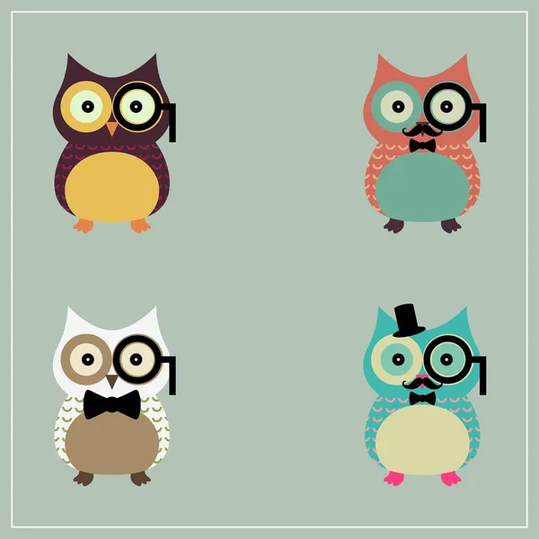 Set of Cute Hipster Owl — Stock Vector
