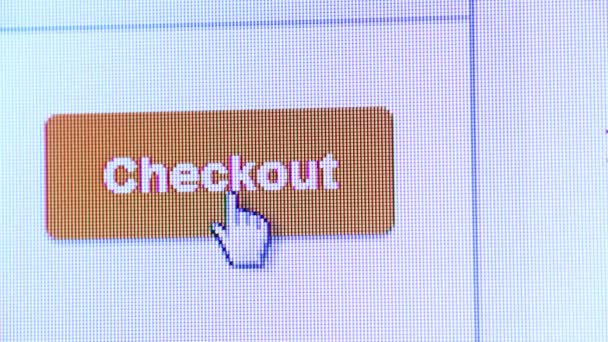 Web 在线购物的 led 屏幕上的图标-签出 — 图库视频影像