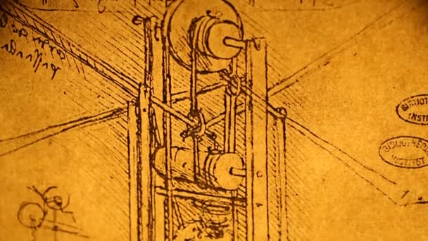 Van Leonardo Da Vinci engineering tekening van 1503 — Stockvideo