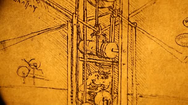 Van Leonardo Da Vinci engineering tekening van 1503 — Stockvideo