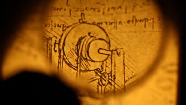 Van Leonardo Da Vinci engineering tekening van 1503 — Stockvideo