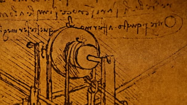 Leonardo のダ ・ ヴィンチ 1503 年から図面をエンジニア リング — ストック動画