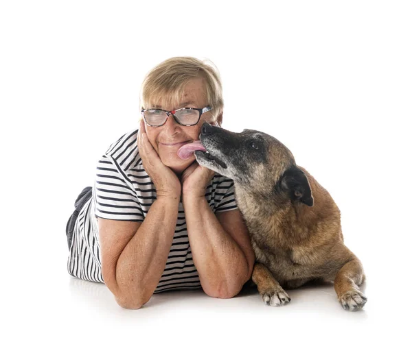 Belgische Herder Vrouw Voorkant Van Witte Achtergrond — Stockfoto