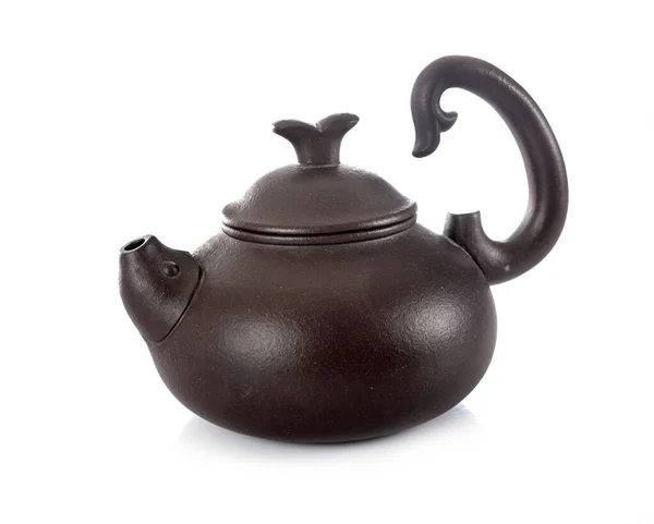 Cast Iron Teapot Front White Background — 图库照片
