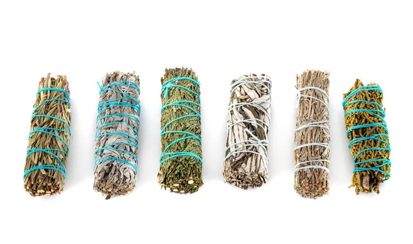 White Sage Incense Group Front White Background — 图库照片